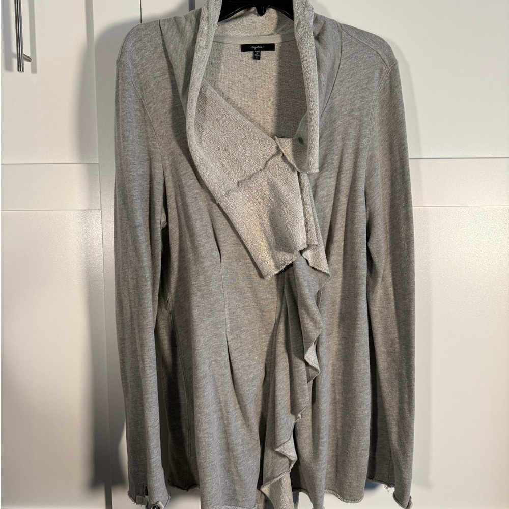 Mystree Light Gray Ruffle Cardigan